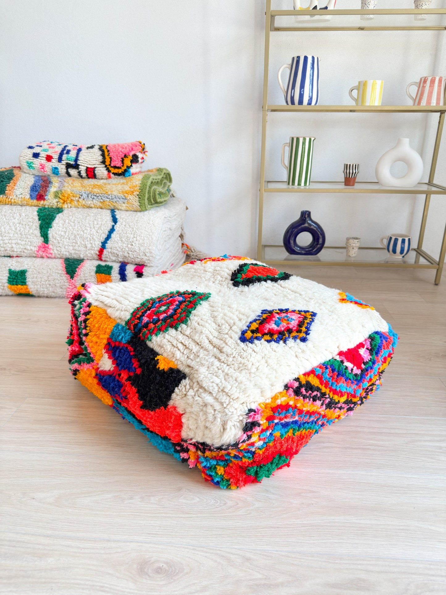 Moroccan pouf, colorful Berber pouf - 60 x 60 cm - n°55