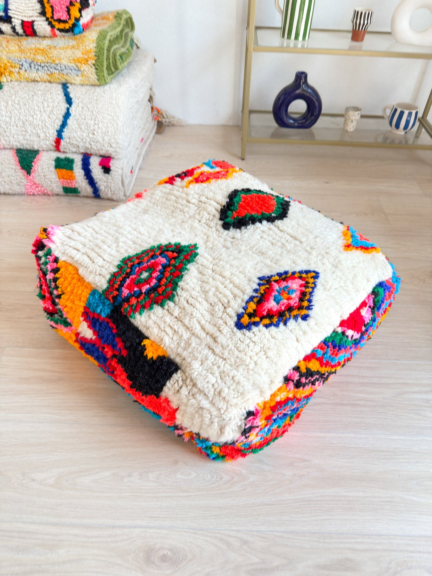 Moroccan pouf, colorful Berber pouf - 60 x 60 cm - n°55