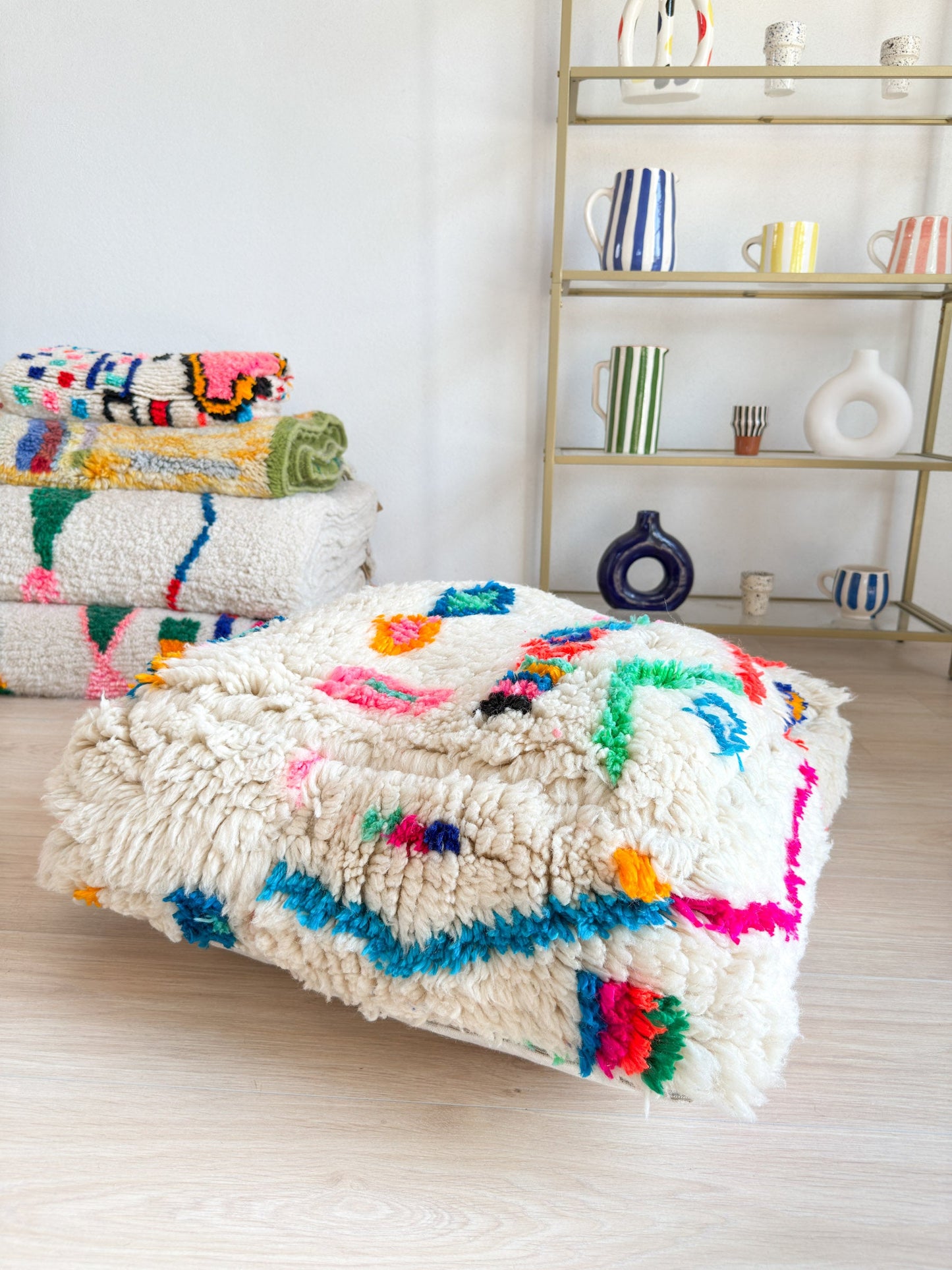 Moroccan pouf, colorful Berber pouf - 60 x 60 cm - n°52