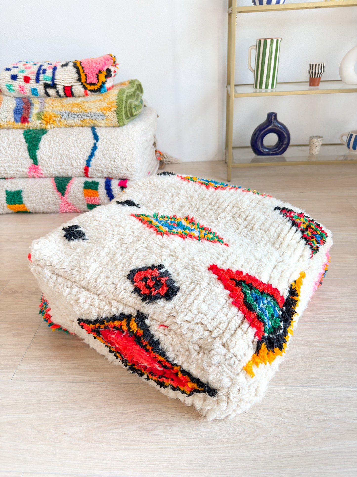 Moroccan pouf, colorful Berber pouf - 60 x 60 cm - n°48