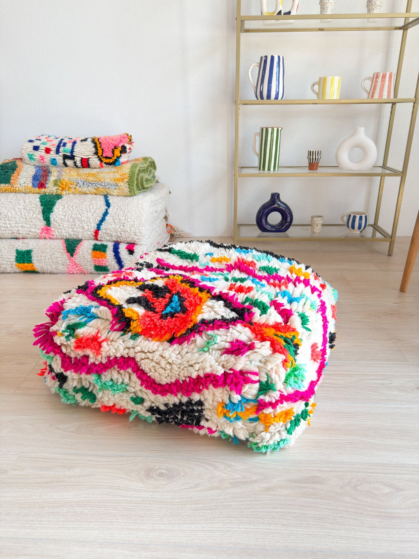 Moroccan pouf, colorful Berber pouf - 60 x 60 cm - n°50